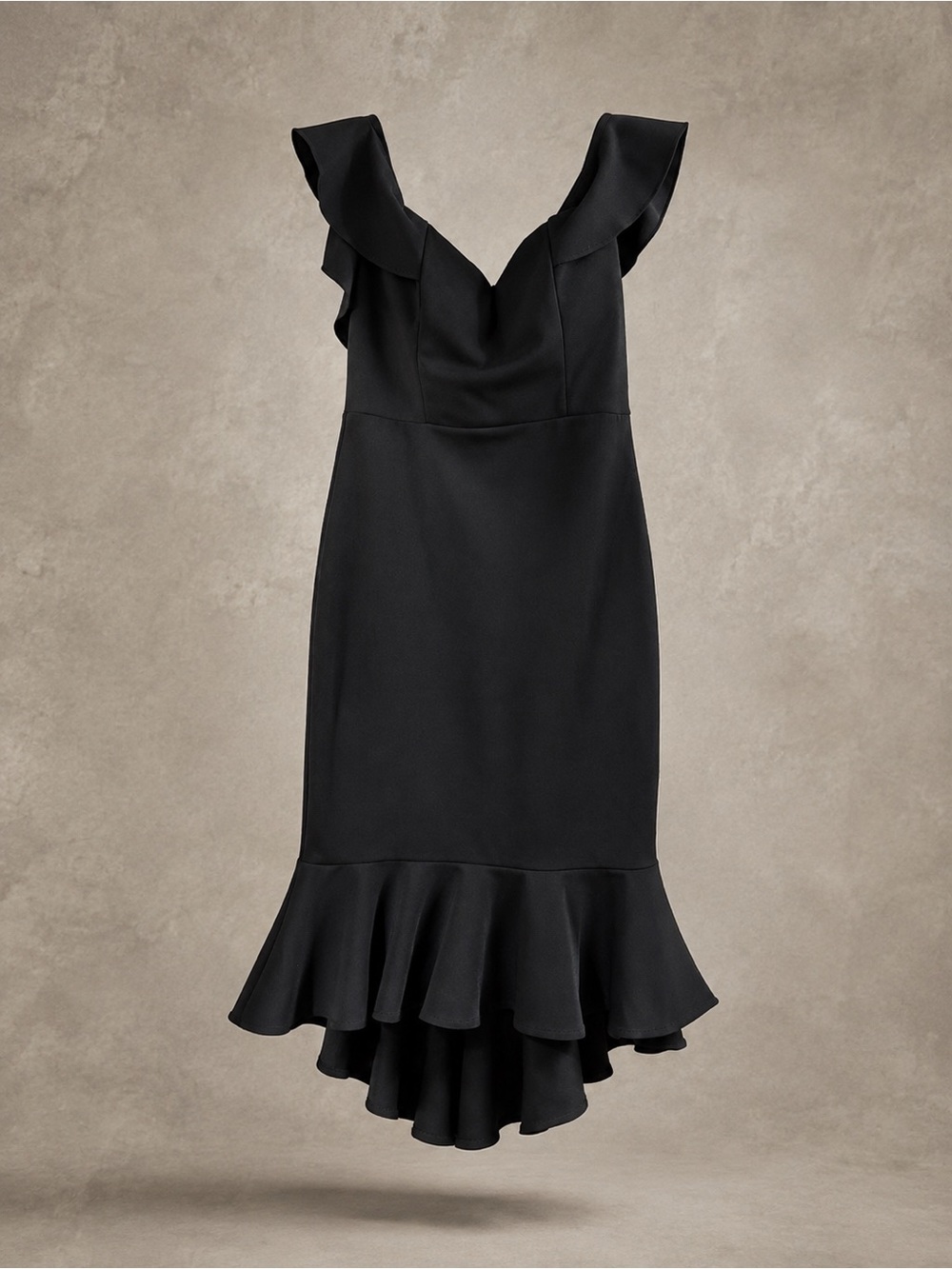 Emerald Sundae Black Ruffle V-Neck High-Low Dress - Picture 1 of 4